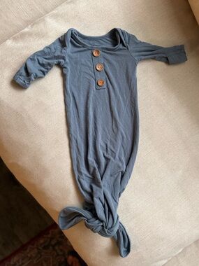 Caden Lane Bamboo Knotted Baby Gown w/Natural Wood Buttons
